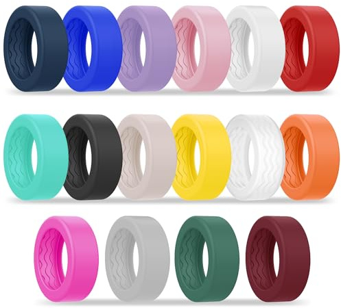 Bougraite 16 Pack Cover Compatible with Oura Ring 4/Gen3/Samsung Galaxy Ring/UltraHuman/RingConn Gen 2 Air/2/1, Silicone Anti-Slip Wave Texture Anti-Scratch Protector Case for Working Out Gym