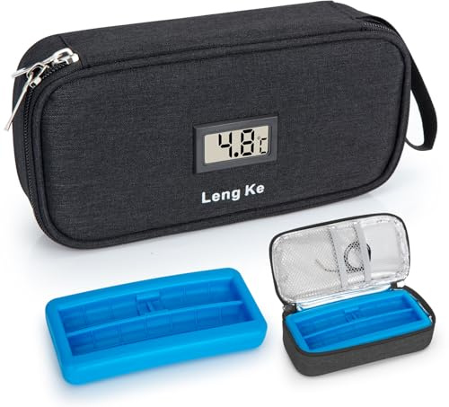 SUNMON Porta Insulina Termico da Viaggio - Borsa per Medicinali Termica con Display a ℃, Borsa Termica Insulina per Medicinali da Viaggio con Mattone di Ghiaccio (nero)