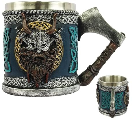 Chope à bière gothique, chope à bière en acier inoxydable de 450 ml, tasse de crâne de guerrier vik-ing nordique, tasse à boire vik-ing de grande capacité pour les réunions de famille