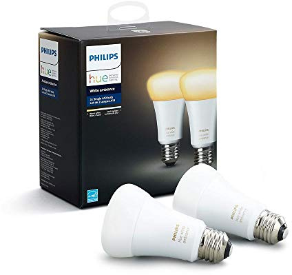 Philips Hue White Ambiance A19 2-Pack 60W Equivalent Dimmable LED Smart Bulbs (Hue Hub Required, Works with Alexa, Apple Homekit & more), Old Version, 2 Bulbs (453092)