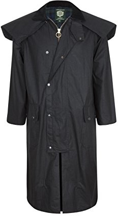 Portmann Stockman Unisex Premium Quality Lined Waxed Cape Long Rain Coat Hand Made in UK (M, Black)