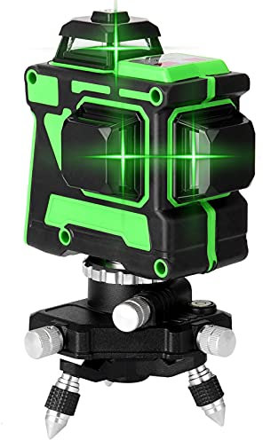 12 Lines Laser Level 360° Rotary 3D Green Beam Straight Line 3 Plane Cross Line Laser Self Balancing Rechargeable Rotary Base 3D Alignment IP54 Self Cross Measure Tool