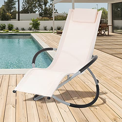 ECD Germany Schaukelliege klappbar Creme mit Kopfstütze, Stahlrahmen, wetterfest, atmungsaktiv, ergonomische Relaxsessel Sonnenliege Gartenliege Liegestuhl Relaxliege Schwingliege, für Garten/Terrasse
