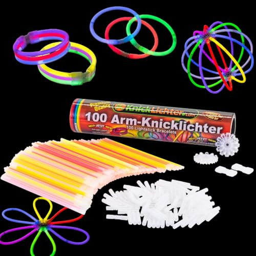 NEON FUN 100 Bunte Knicklichter mit 104 Verbindern - 8 Farben - 8 h - Perfekt für Geburtstage, Hochzeiten, Silvester & Partys - Testurteil 1,4, Menge:1 Rolle