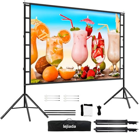 100 Inch Portable Projector Screen with Stand –lejiada Wrinkle-Free Outdoor 16:9 160° View Indoor Projection Screen, Anti-Wind Aluminium Tripod, Front Rear Projection, 10-Year Exchange
