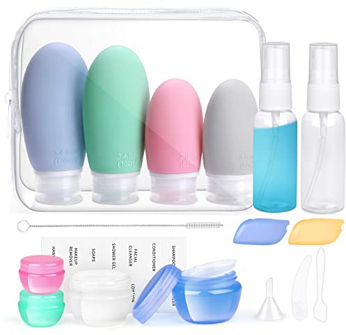 Opret 18 Stück Silikon Reiseflaschen Set 30/60/100ml, Reiseflaschen Zum Befüllen Toilettenartikel, Auslaufsicher Nachfüllbare TSA-Zugelassen Leer Kosmetik Reiseset Reisegröße Behälter[BPA-Frei]