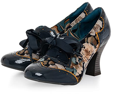 Daisy Escarpins à lacets pour femme, Bleu marine Floral, 39 EU