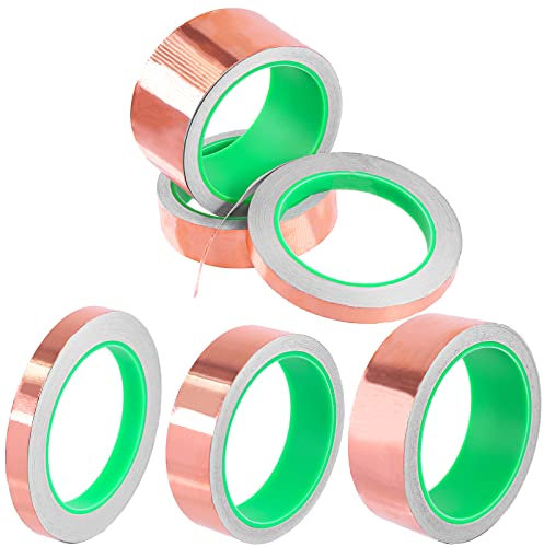 Glarks 3 Rollen Kupferband mit leitfähigem Klebstoff, 3 Größen Doppelseitiges Kupferfolienband für elektrische Reparatur, Buntglas, EMI-Abschirmung, Erdung