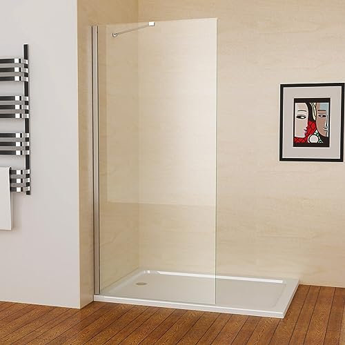 MEESALISA Duschwand für Dusche 90 x 195 cm, 6mm ESG NANO klares Glas Duschwand mit Haltestange, Walk in Duschabtrennung Duschtrennwand für Bad, WC, Badezimmer
