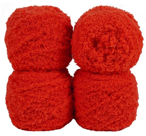 Uiopa Flauschige Wolle Garn Rot, 400g(4 x 100g, 4 x 80m) Plüschwolle zum Stricken 3 Stränge Fransengarn, Handstrickgarn Weiche Häkelwolle zum Decken Schals Mützen DIY-Projekte