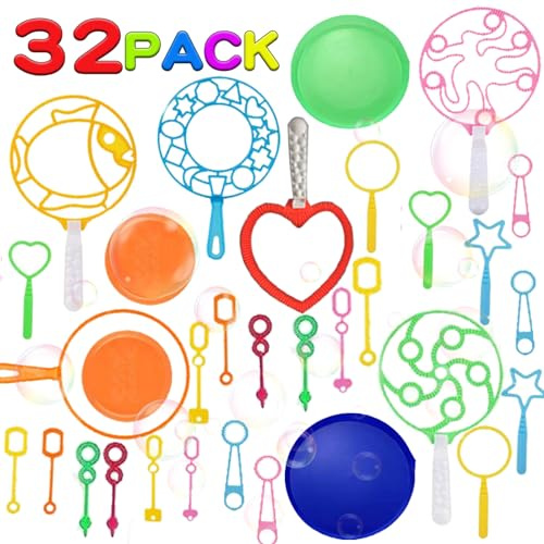 GIFTRRTOY Bubble Wands Set, 32pcs Bubble Wands Toy Set Large Bubble Wand Bulk for Kids Summer Outdoor Activity Party Birthday