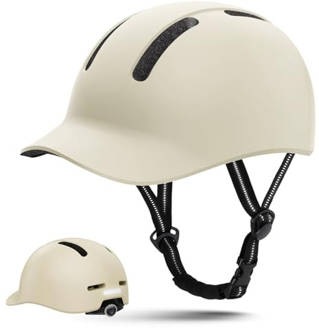 Shinmax Casco Bicicleta Hombre Mujer, Cascos Ciclismo con Pantalla Viajeros Urbanos, Casco Bicicleta Adulto Ajustable Casco Patinete Electrico Adulto (Blanco, X-Large)