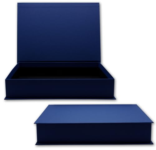 NEUSER PAPIER Caja de regalo con tapa abatible – 2 unidades – DIN A4 – Revestimiento azul oscuro – Interior negro – 334 x 242 x 65 mm – Caja de almacenamiento