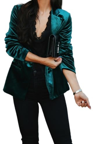 Suncadmious Chaquetas de Terciopelo para Mujer Chaqueta de Traje Largo de Gran tamaño Informal de Negocios Chaqueta de Punto Elegante Oficina de Trabajo (Verde,XXL)