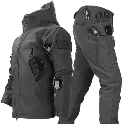 RVUEM Dark Grey,M, Trajes Nieve para Snowboard 2 Piezas, Chaqueta Softshell para Hombre, Traje Combate Indumentaria Militar, Traje Esquí para Exteriores, Conjunto Chaqueta Y PantalóN TáCtico