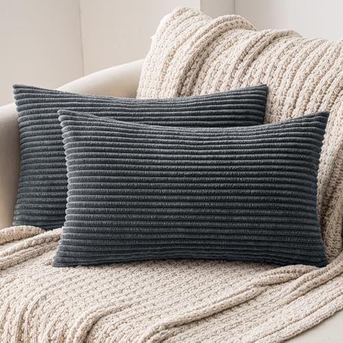 MIULEE 2er Set Kissenbezüge Kord Kissenhülle Dekorative Kissenbezug Sofakissen Couchkissen Dekokissen Zierkissenbezug Deko Kissenhülle mit Verstecktem Reißverschluss 40x80 cm Grau