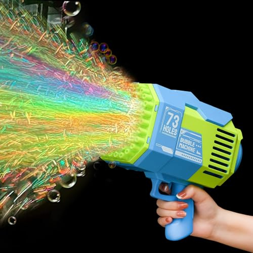 GEPROSMA Seifenblasenmaschine Seifenblasenpistole Kinder,Seifenblasen Hochzeit Party, Bazooka Elektrische 73 Löcher,Aufladbare Akku,Bubble Gun Machine Blaster