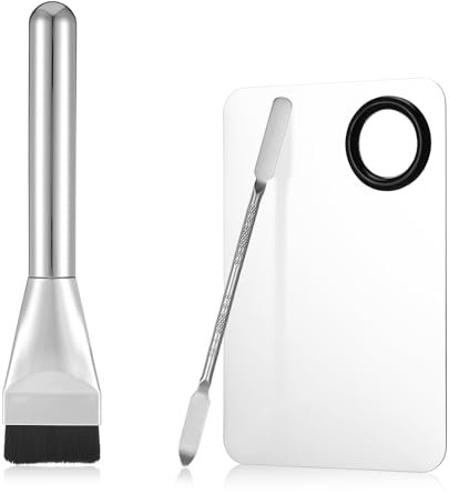 JJUNW Make up Palette, 3 Stück Edelstahl Make Up Mischpalette Set mit Spatel und Foundation-Pinsel, Kosmetische Mischpalette zum Mischen von Foundation