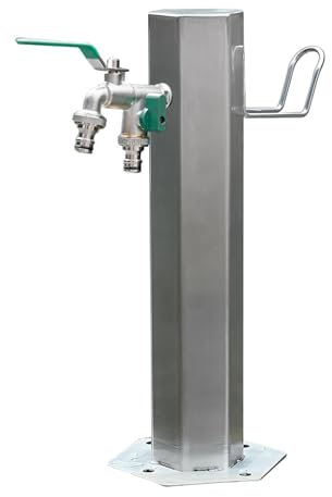 Stainless Steel Outdoor Garden Water Column - Freestanding Water Tap with Hose Hanger - Floor Mounted Garden Fountain