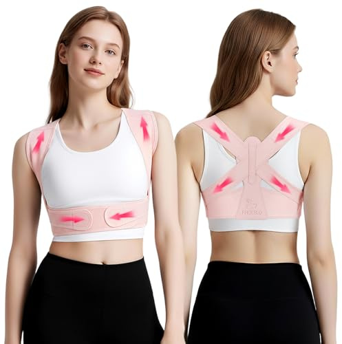 FHOCSLO Posture Correcteur Dos Femmes et Hommes, Ceinture Maintien dos Réglables, Aaméliorer la Posture Des Épaules,Soulageant les Douleurs du Cou, Des Épaules (Rose, S/M)
