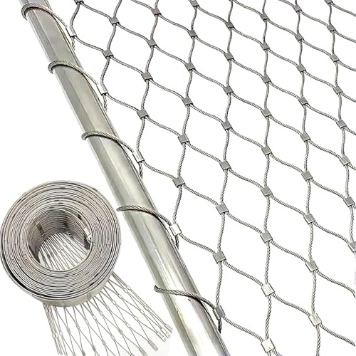 304 Edelstahl-Seilnetz, Maschendrahtzaun Flexibles Seil-Geländer-Netz, 304 Edelstahl-Seilgeflecht für Fußballplatz Zoo-Balkon Sicherheitsseilnetze Weidezaunlitze Wire Mesh (0.8x2m/31.5x78.7in)