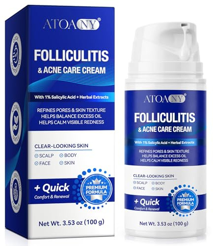 Crema per il Cura di Follicolite e Acne con Acido Salicilico 1%, Per Capello, Viso, Corpo e Sedere | Peli Ingrown, Borbogli e Riparazione Imperfezioni, Lenitiva e Rifinitura dei Pori, 100g
