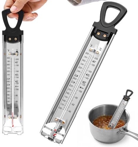 Termometro da zucchero, 30 cm, in acciaio inox, con clip regolabile, manico isolato, 40 – 200 °C, accessorio da cucina istantaneo per cioccolato, salse, marmellata, gelatina, olio di frittura