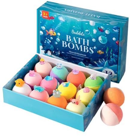 Palline Da Bagno Per Bambini Con Giocattoli All'interno - Set Da 12 Pezzi | Bombe Da Bagno Bubble Spa | Bagnoschiuma Frizzante Al Sale Marino | Regalo Per Il Bagnu Delle Ragazze Dei Ragazzi | Divertim