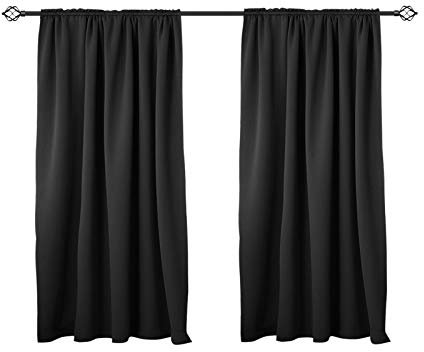 WOLTU 2er Set Gardinen, Verdunklungsvorhänge für Wohnzimmer Kinderzimmer, Blickdicht, Kräusebänder für Schiene, 250 g/m², kälteschutz lichtdicht, 135 x 175 cm, Schwarz