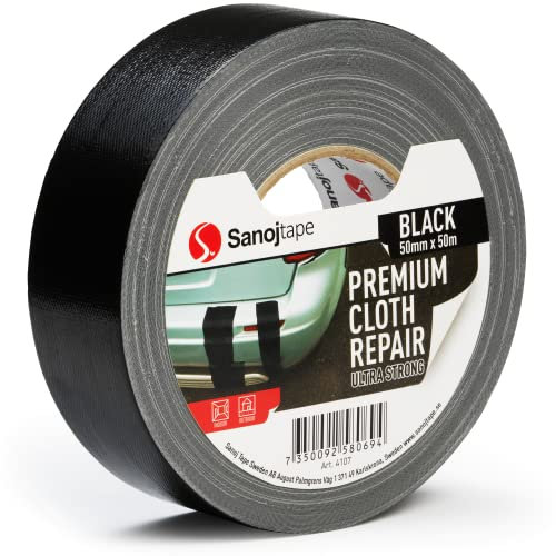 Sanojtape Extra Power Panzertape Schwarz 50mm x 50m Gewebeband zum Reparieren, Befestigen, Bündeln Strong Gaffa Klebeband