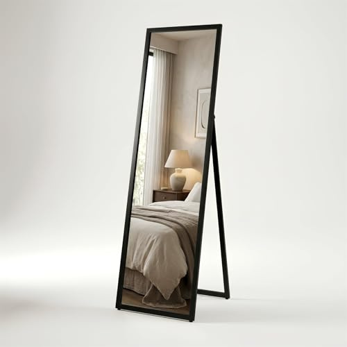 Harbour Housewares Rectangular Full-Length Mirror - 137cm x 35.5cm - Black | Freestanding Full Length Mirror Bedroom Large Long Tall Floor Mirrors with Metal Frame for Living Room, Bedroom