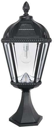Gama Sonic Outdoor Solar Post Light with Pier Base, Black Aluminum and Beveled Glass, Royal Bulb 150 Lumens Warm White LED, Mount on Column, Pillar, or Flat Exterior Surface (98B011) (Upgraded)