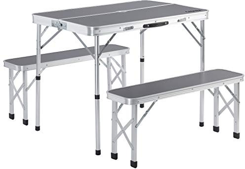 CASARIA® Klapptisch Wetterfest Höhenverstellbar Campingtisch mit Bänken Gartentisch Falttisch 120x60cm Klappbar leicht transportabel 4 Personen Grau