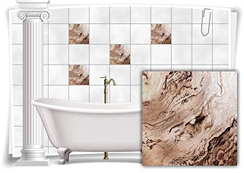 Medianlux Fliesen-Aufkleber Folie Marmor Öl Ölfarben Abstrakt Grau Beige Bad WC Deko Küche, 4 Stück, 20x20cm m23m68q-139073
