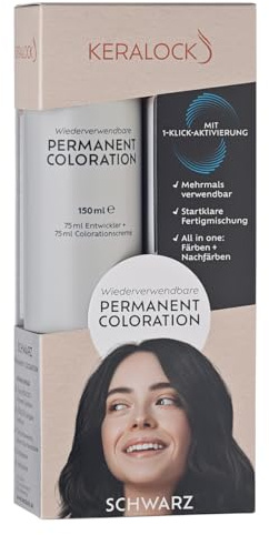 Keralock Permanent Coloration Schwarz, Mehrmals Verwendbar, Färben und Nachfärben, Ohne Anmischen, Bis zu 4 Monate Wiederverwendbar, Zuverlässige Grauabdeckung