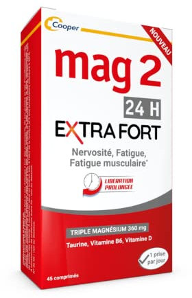 MAG 2 - 24H Extra fort - Magnésium, vitamine B6, vitamine D et taurine - Anti-nervosité et anti-fatigue - Complément alimentaire - Programme 45 jours - 45 comprimés