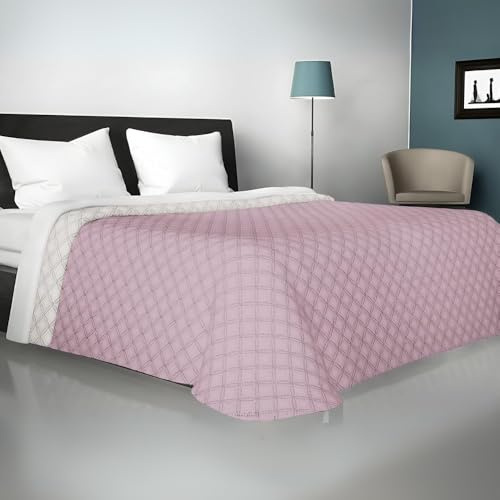 Viterbo Biancheria - Copriletto Una Piazza e Mezza Estivo e Primaverile Leggero 200x250cm, Trapuntino Una Piazza e Mezza Double Face Made in Italy (Una Piazza E Mezzo (882), Rosa Cipria/Panna)