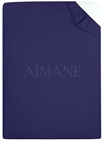 AIMANE® Single Fitted Sheet 90 x 190 CM Non Iron Percale Easy Care Poly Cotton Fitted Bed Sheet Perfect for Single Size Mattress Navy