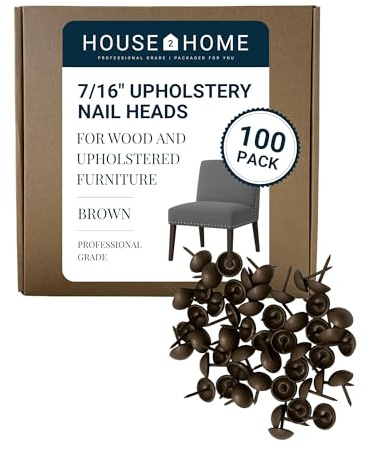 House2Home Upholstery Tacks for Furniture, 7/16 Upholstery Nail Heads for Furniture Trim, Decorative Nails for Wood and Upholstered Furniture, 100 Brown Decorative Nail Heads, Nailhead Trim Kit