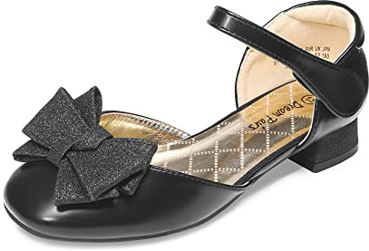 DREAM PAIRS Kids Ballerines Filles à Talon Bloc | Chaussures de Princesse Surmontées d’Un Nœud Scintillant