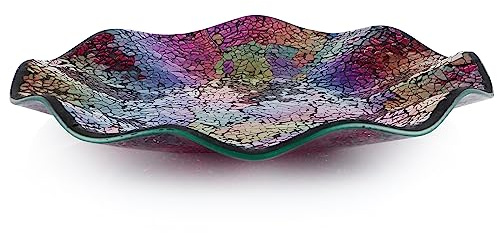 MDLUU Mosaic Centerpiece Tray, 11.6 Decorative Glass Plate, Home Decor Glass Bowl for Dining Room Table, Coffee Table, Gift (Multicolored Purple)