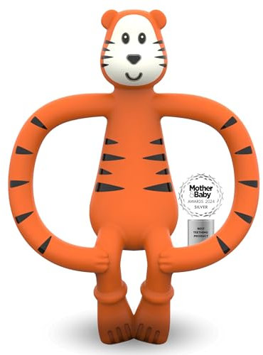 Streichholz-Affe Matchstick Monkey Beißring Tiermotiv - Baby Zahnungshilfe - weiche Noppen massieren wundes Zahnfleisch - Silikon - BPA-frei - Greifling für Zahnen ab 3 Monaten - Teddy Tiger