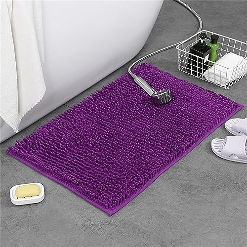 Mateju Alfombra Baño de Chenilla Shaggy, Alfombrilla Baño Agua Súper Absorbente Alfombra de Baño Antideslizante Alfombras de Ducha de Microfibra Esponjosa (50 * 80CM,Morado Oscuro)