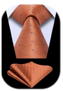 Enlision Cravate Orange Homme et Pochette Cravates à Carreaux Mariage Classique Ensemble de Cravate Mouchoir
