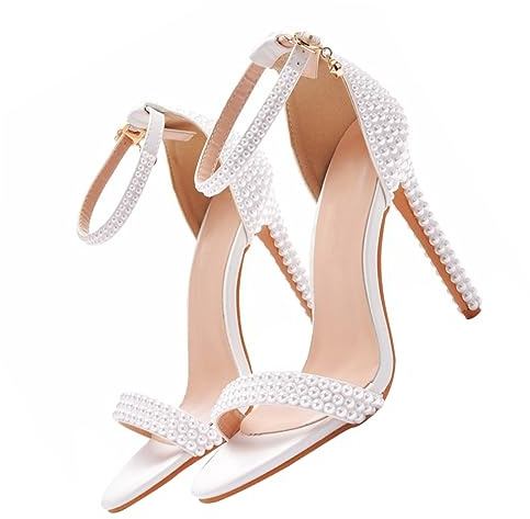 GLSTOY 1par Sandalias De Tacón Toe Perlas Para Novias Elegantes Tacones Para Boda Sandalias De Fiesta