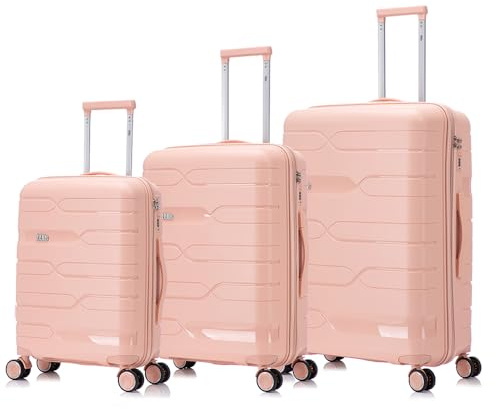 1990s Juego de Maletas expandibles Polipropileno 3 Piezas|Maleta Cabina 55x38x22cm|Mediana expandible 65cm|Grande Extensible 75cm (Rosa Claro)