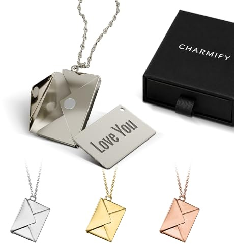 Charmify Personalised Envelope Necklace with Hidden Message, Custom Engraved Love Letter Pendant Necklace for Women, Anniversary, Birthday, Bridesmaid & Valentines Gift