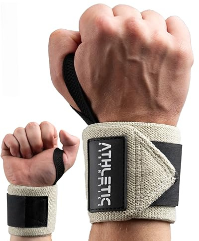 ATHLETIC AESTHETICS Handgelenk Bandagen Fitness - Wrist Wrap (45 cm im Paar) Handgelenkbandage für Krafttraining, Fitness, Bodybuilding, Crossfit - Handgelenkstütze (Beige)