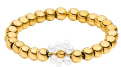 Purelei® Anello Elastico con Fiori – Anello con Perle di Vetro Bianche & Sfere di Metallo in Acciaio Inox – Taglie S/M & M/L – Acciaio Inox in Oro, Argento o Oro Rosa – Anxiety - Fidget, S-M, Acciaio