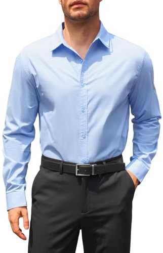 Runcati Camisa de hombre de manga larga de corte regular, camisa de negocios para hombre, monocolor, algodón, camisas informales, camisas formales con botones